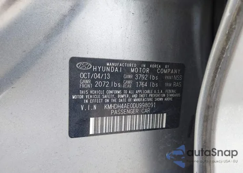 2013 Hyundai Elantra Gls z USA, uszkodzony, nr VIN KMHDH4AE0DU998091